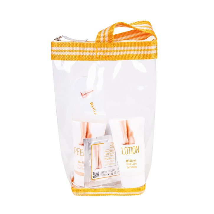 Wellvet  Travel Set / Дорожный (подарочный) набор для ухода за ногами "Вельвет трэвел сэт" / 5 продуктов в плотной прозрачной косметичке на молнии