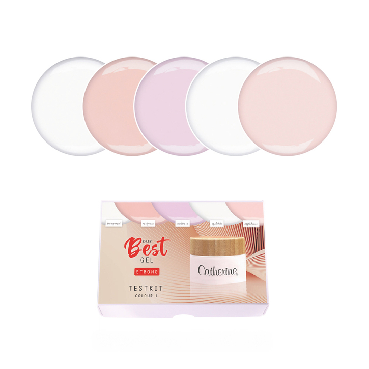 Our Best Gel STRONG Testkit № 1 / 5 шт х 5 гр / 5 шт х 4,5 мл / Гель Бест СТРОНГ "ТЕСТОВЫЙ НАБОР № 1" / Гели для укрепления и наращивания / Гели средней вязкости / Закрепляются в верхних формах